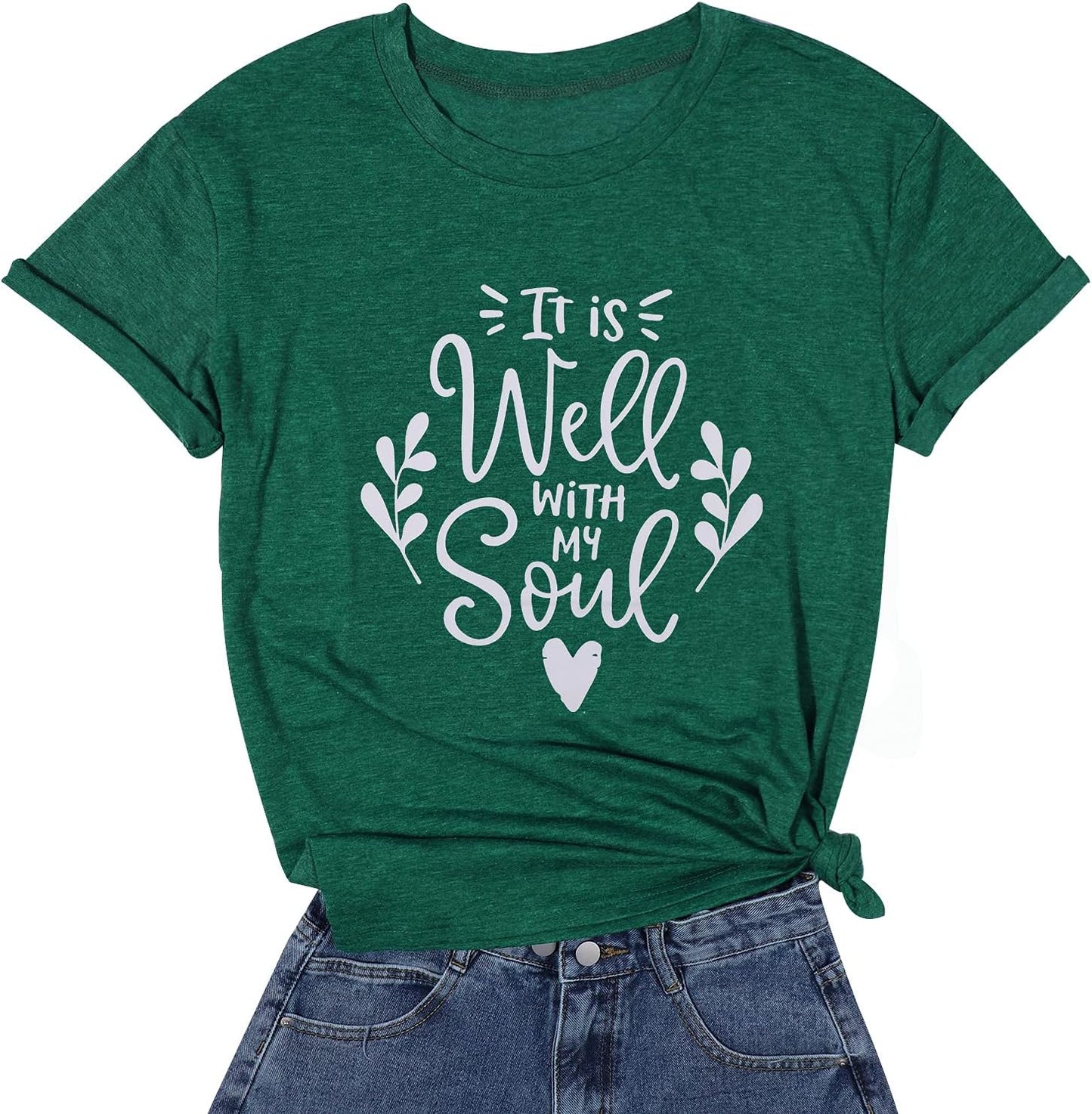 It Is Well with My Soul Christian T Shirt Women Casual Letter Print Shirts Short Sleeve Inspirational Tops Tee