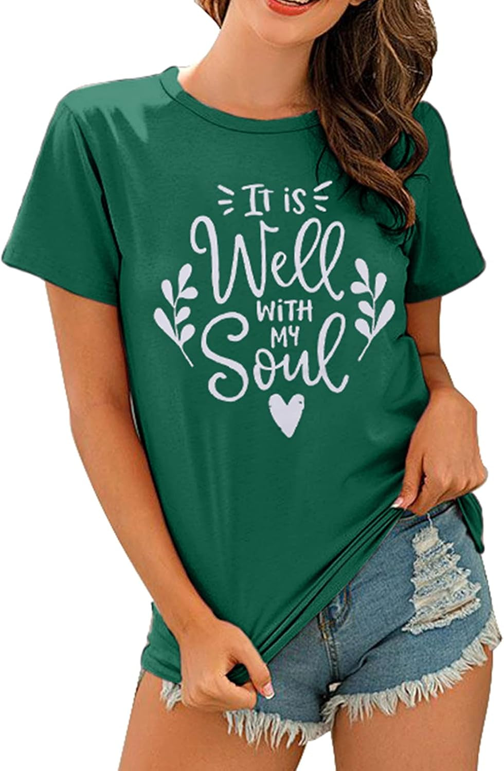 It Is Well with My Soul Christian T Shirt Women Casual Letter Print Shirts Short Sleeve Inspirational Tops Tee