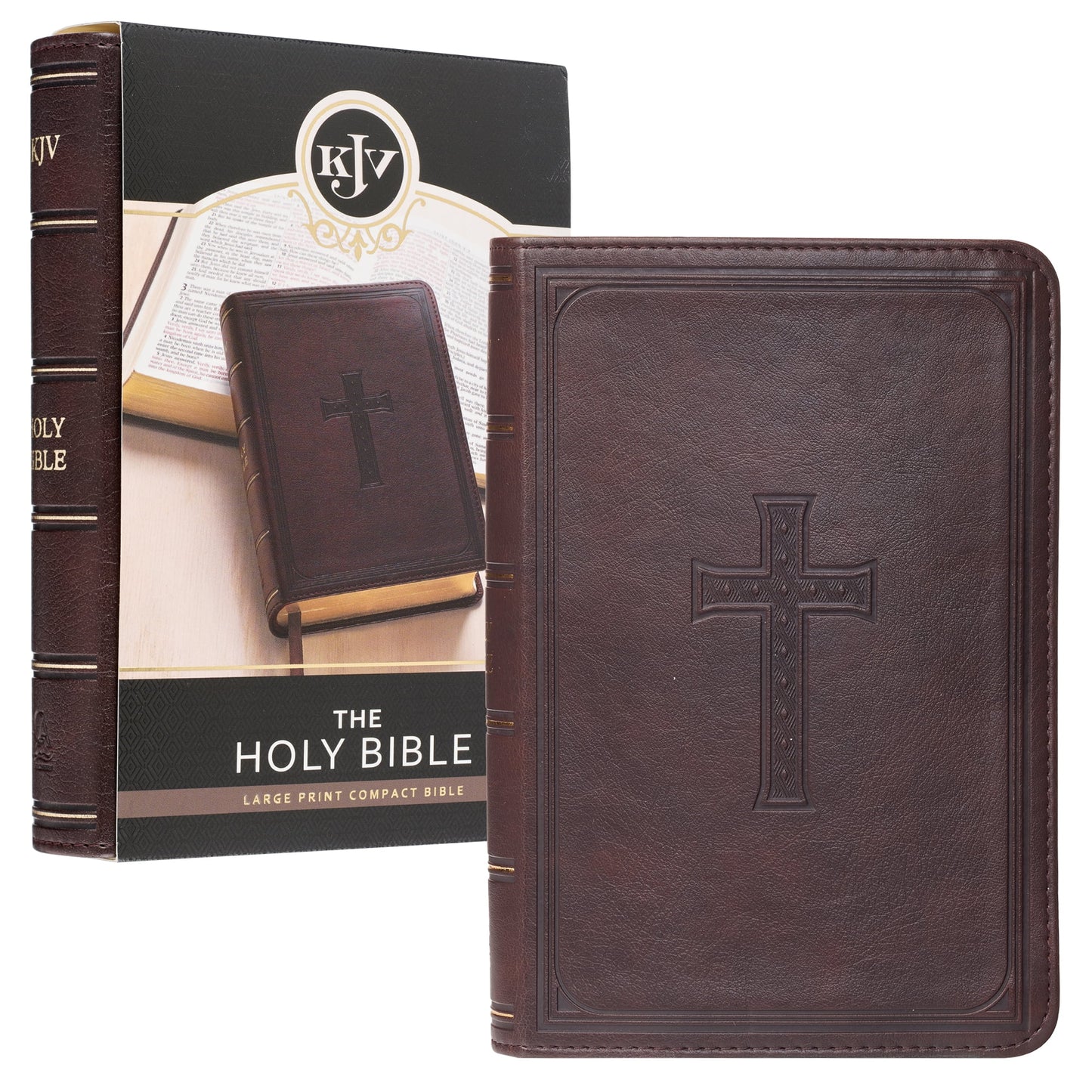 KJV Holy Bible, Compact Large Print Faux Leather Red Letter Edition - Ribbon Marker, King James Version, Dark Brown