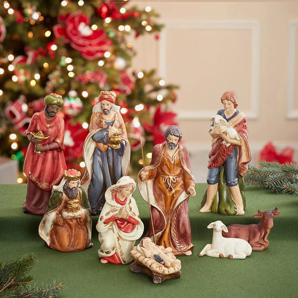 9-Inch Porcelain Nativity Figure Tablepiece Set of 9