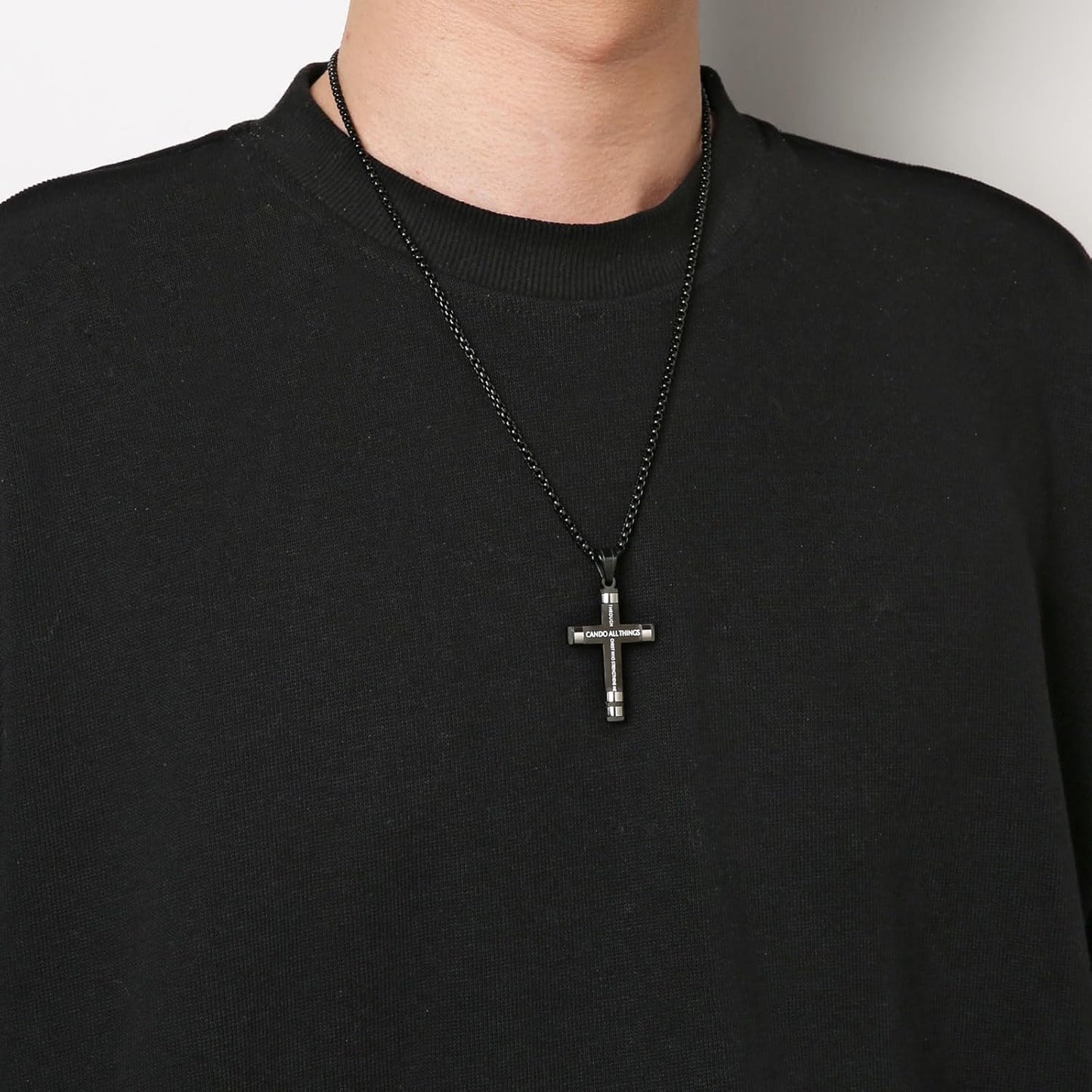 Philippians 4:13 Cross Pendant STRENGTH Bible Verse Stainless Steel Necklace 3 Colors Available