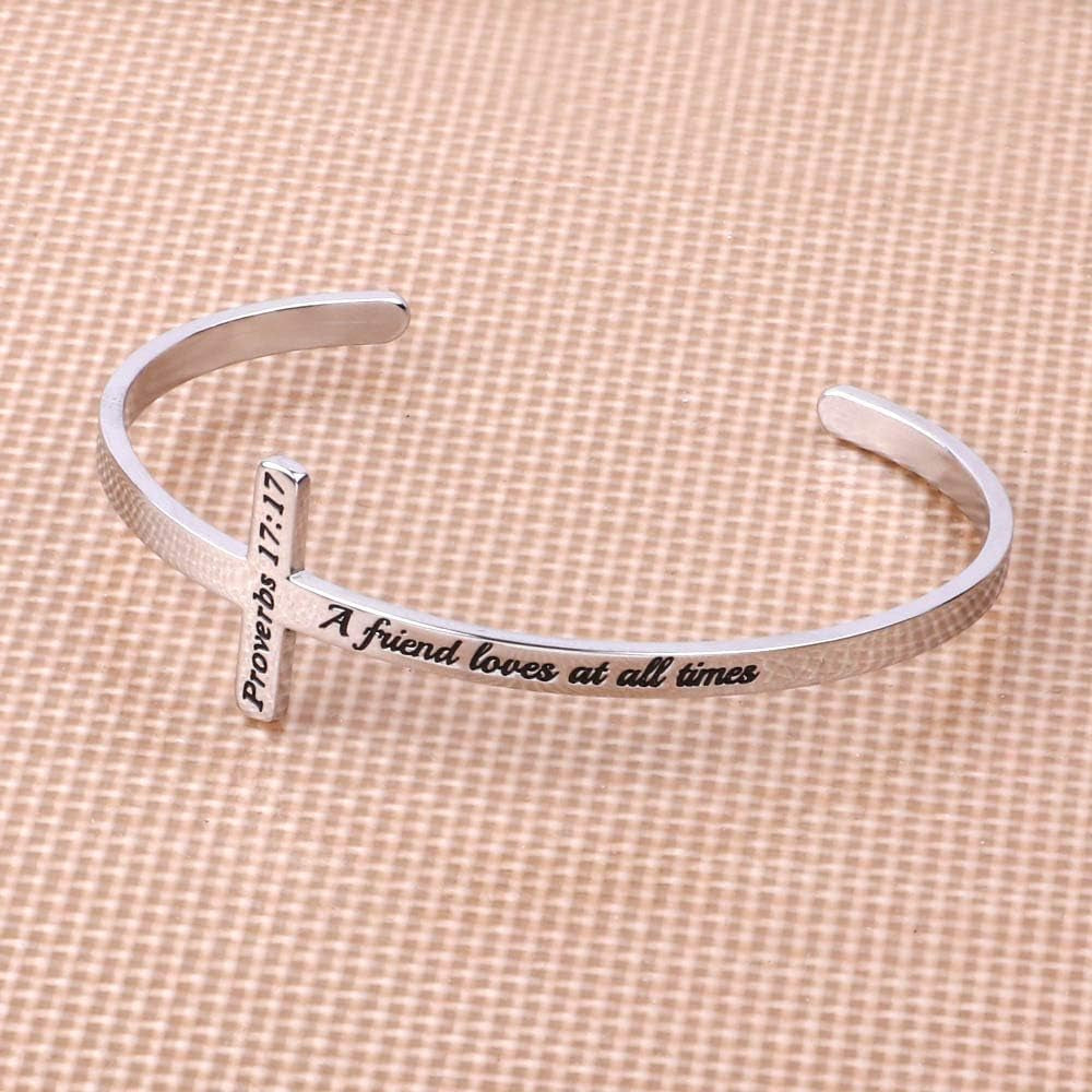 Cross Bracelet Christian Gifts for Women - Engraved Quote Religious Cuff Bangle Bible Verse Jewelry Gift for Women Confirmation Baptism Gifts Christian Bracelet