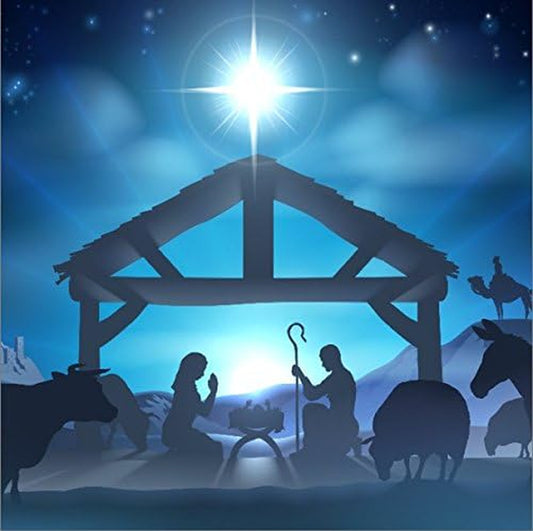 10X10Ft Birth of Jesus Backdrop Christmas Night Manger Nativity Scene Silhouette Background Farm Barn Stable Christianity Photography Prop Studio Photo Booth Props