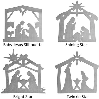 9" Nativity Silhouette - 4 Styles (Twinkle Star) Birth of Jesus Scene -Holy Family Nativity Scene-Nacimiento De Navidad Para Arbolito-Nacimientos Navidenos Figuras