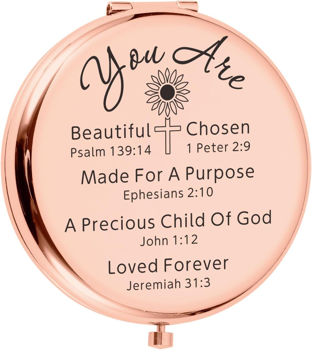 Christian Gifts for Women Teen Girls Christmas Stocking Stuffers for Her Religious Bible Accessories for Women Birthday Inspirational Compact Mirror for Daughter Friend Girlfriend Confirmation Baptism