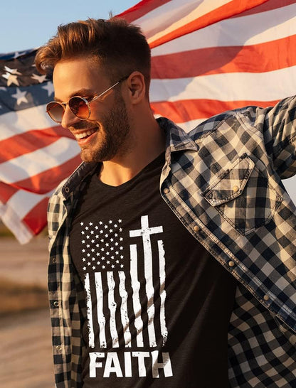 Vintage US Flag 4Th of July Shirts for Men American Patriotic Faith Long Sleeve Shirt