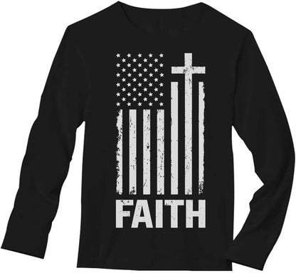 Vintage US Flag 4Th of July Shirts for Men American Patriotic Faith Long Sleeve Shirt