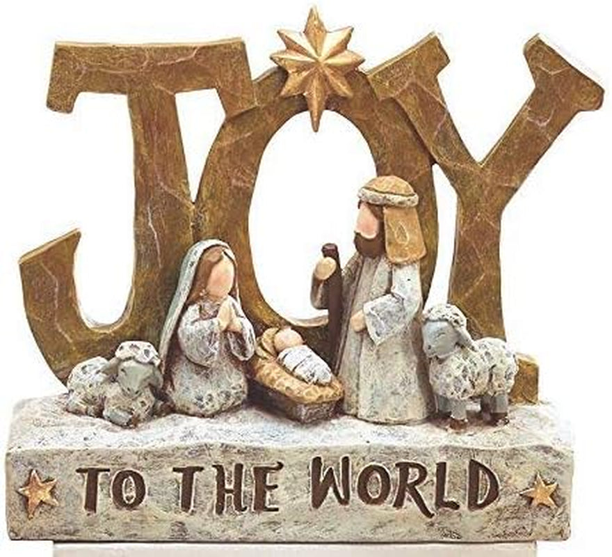 Rustic Sculpted Cutout Nativity Scene Figure with Joy to the World Christmas Message - Tabletop Religious Christian Xmas Holy Family Figurine Holiday Decoration - Mantel Shelf Sitter Home Decor